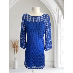 LILLY PULITZER Topanga Sapphire 3/4 Sleeve Dress Size Medium